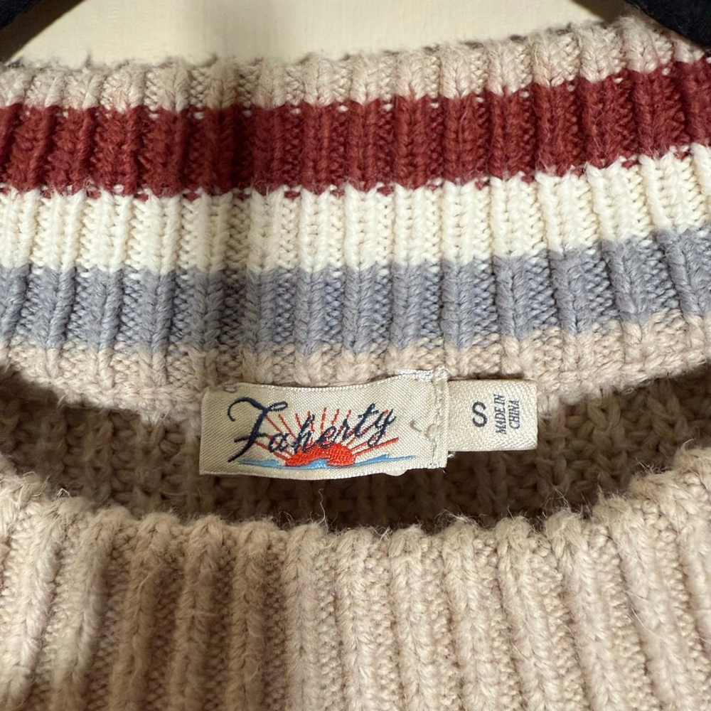 Faherty Women’s Cozy Cotton Crew Color-block Granola Fisherman Sweater Small - Picture 7 of 10